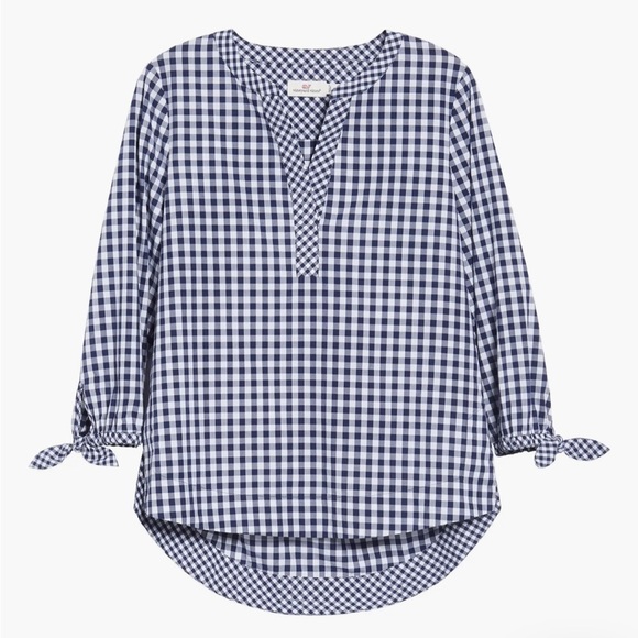 Vineyard Vines Tops - Vineyard Vines 100% Cotton Mixed Gingham Tie Sleeve High Low Hem Pullover Top S